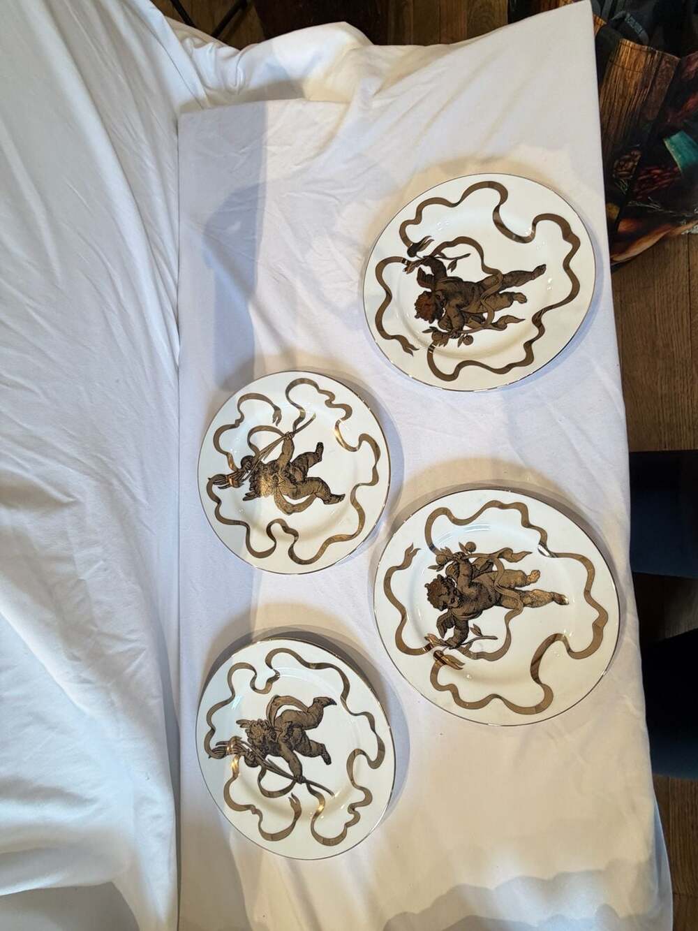 AMC N.Y.,N.Y. Japan Vintage Gilt Cherub Dessert Plates, Set of 4